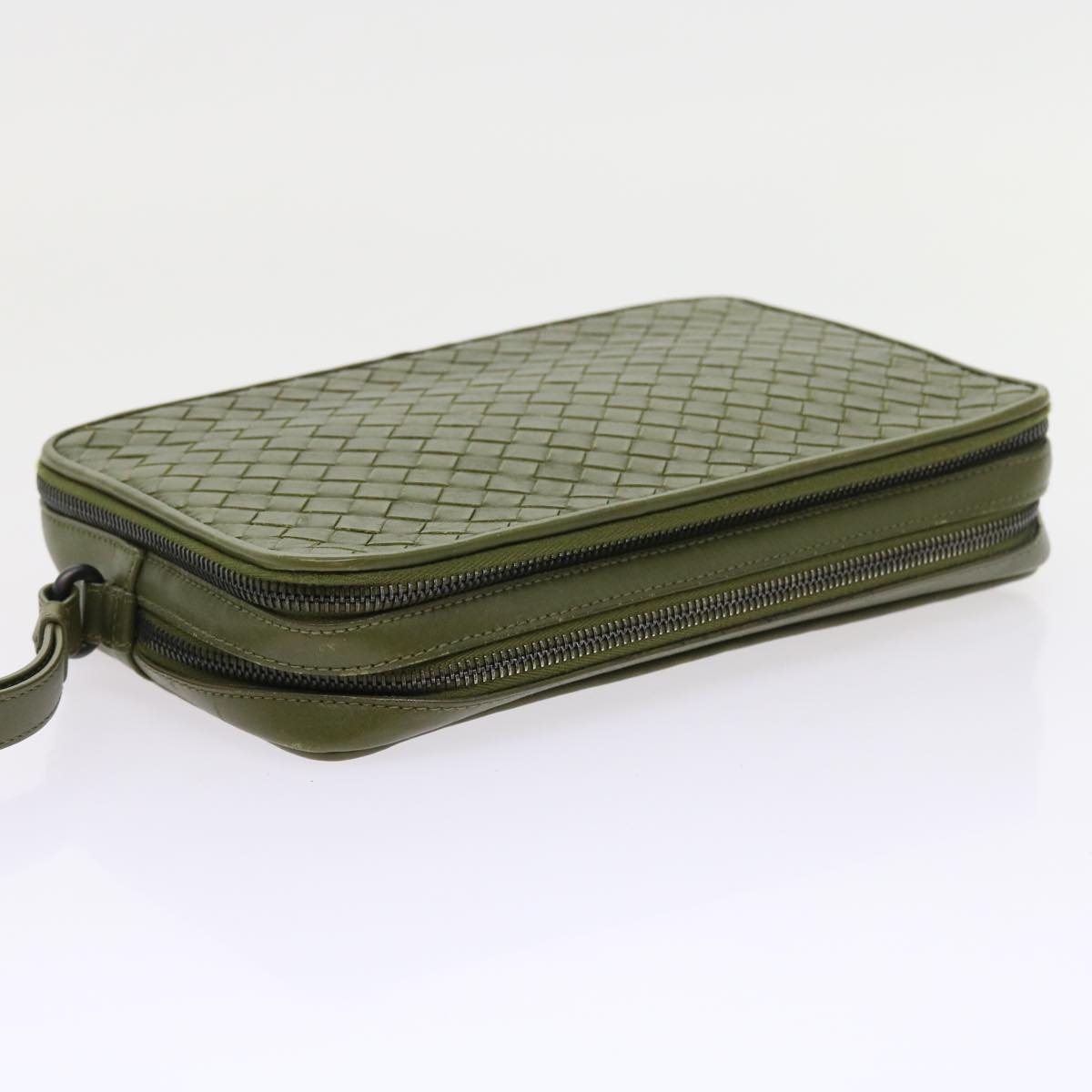 BOTTEGAVENETA INTRECCIATO Clutch Bag Leather Green Auth 56877