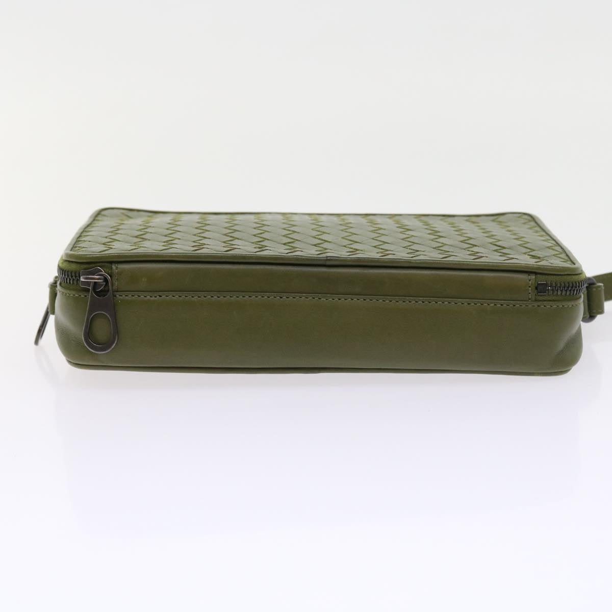 BOTTEGAVENETA INTRECCIATO Clutch Bag Leather Green Auth 56877