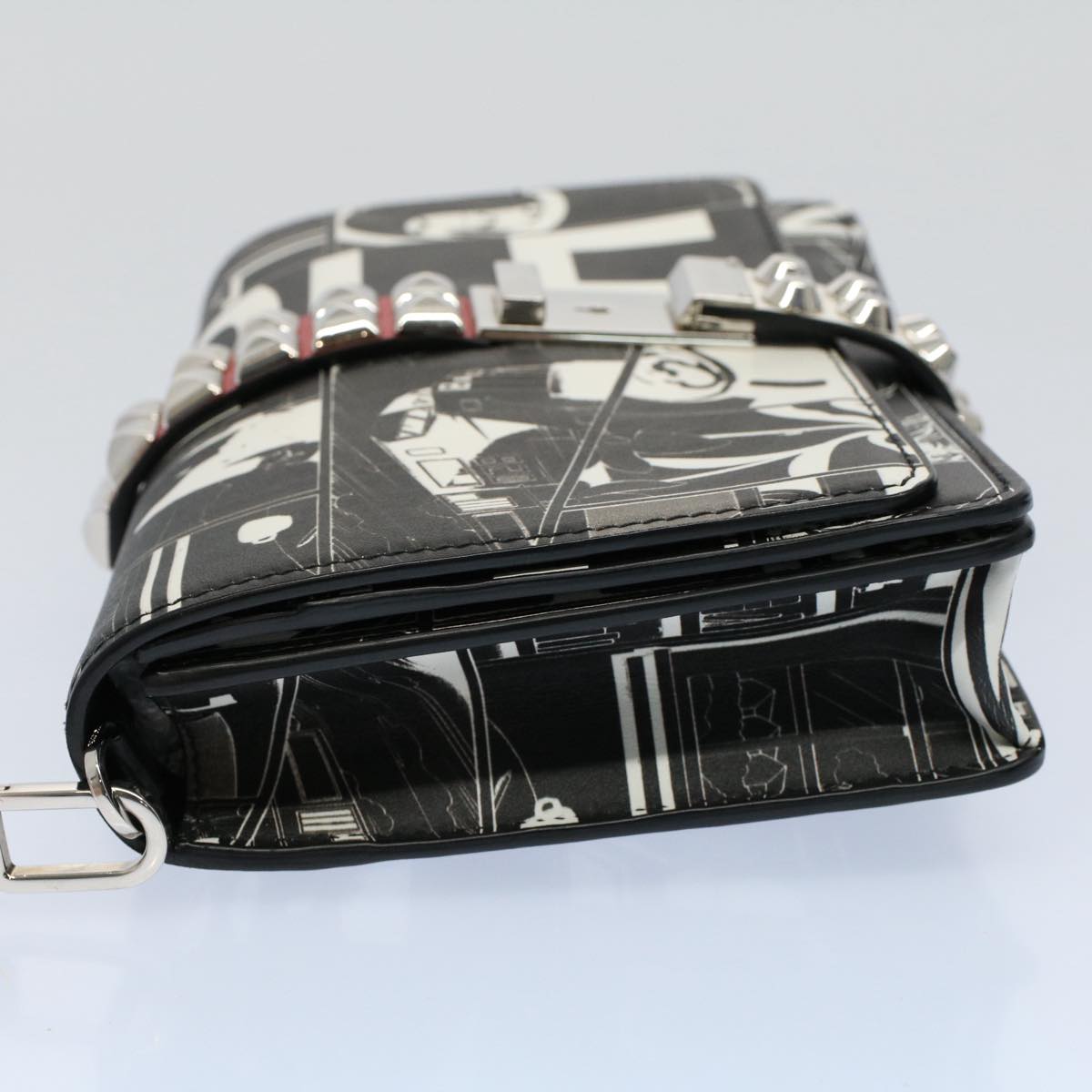 PRADA VITELLO COMICS Clutch Bag Leather Black White Auth 56942