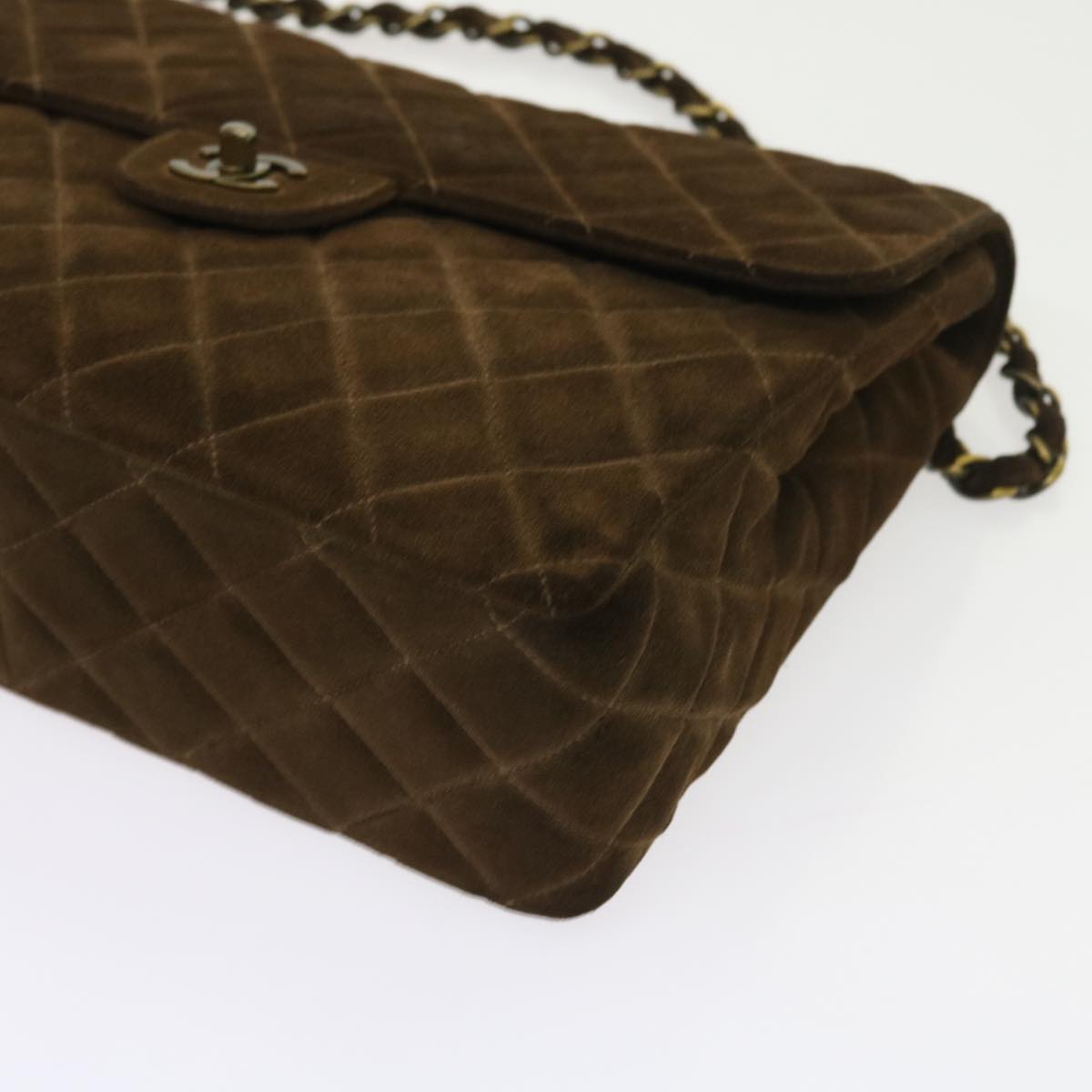 CHANEL Big Matelasse Chain Shoulder Bag Suede Brown CC Auth 57075A