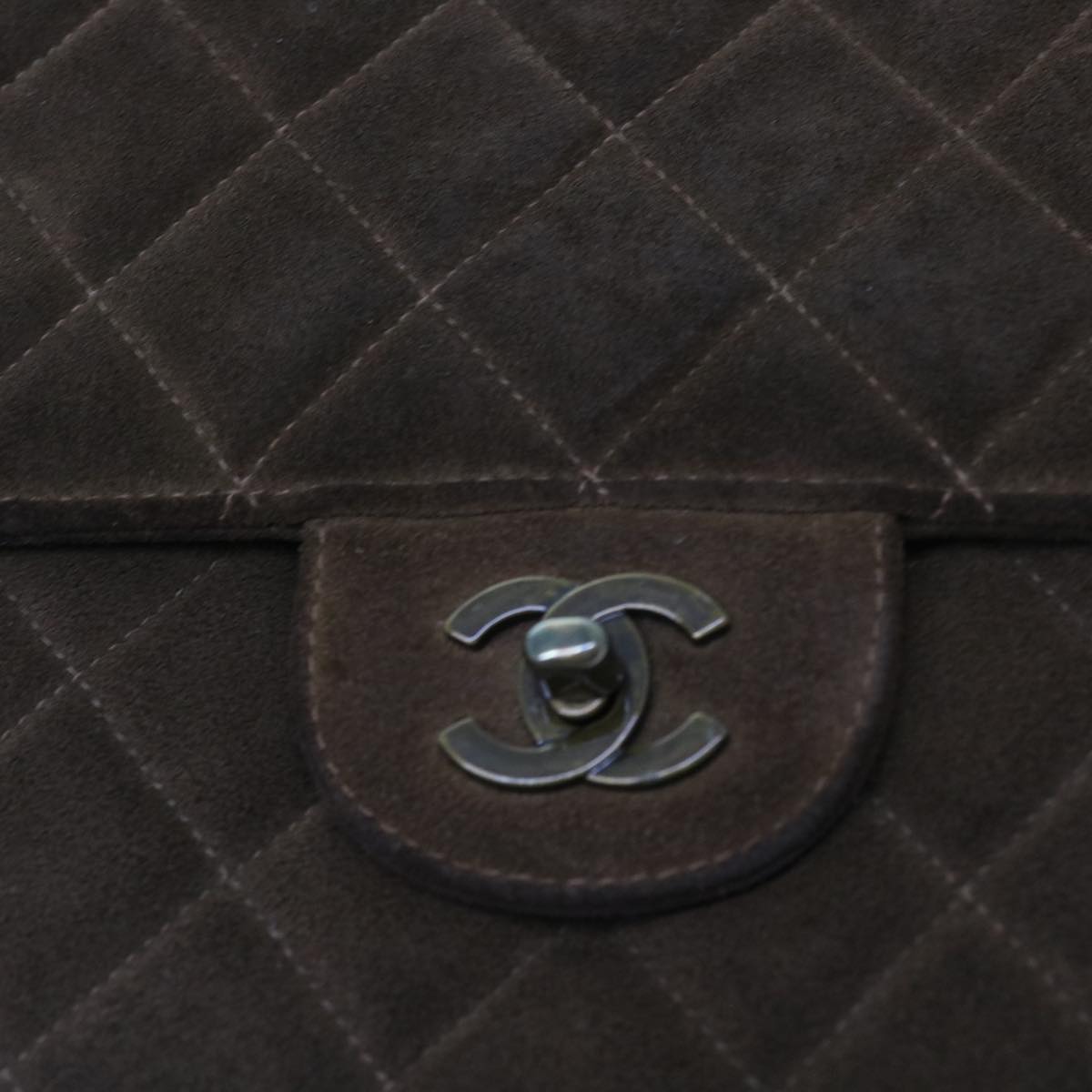 CHANEL Big Matelasse Chain Shoulder Bag Suede Brown CC Auth 57075A