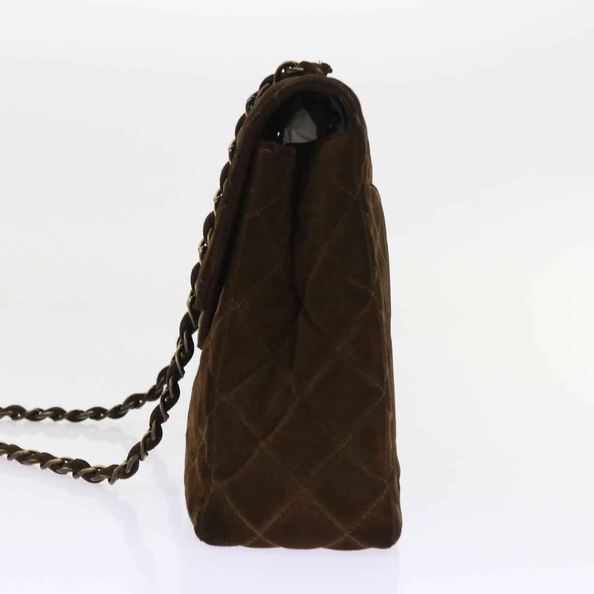 CHANEL Big Matelasse Chain Shoulder Bag Suede Brown CC Auth 57075A