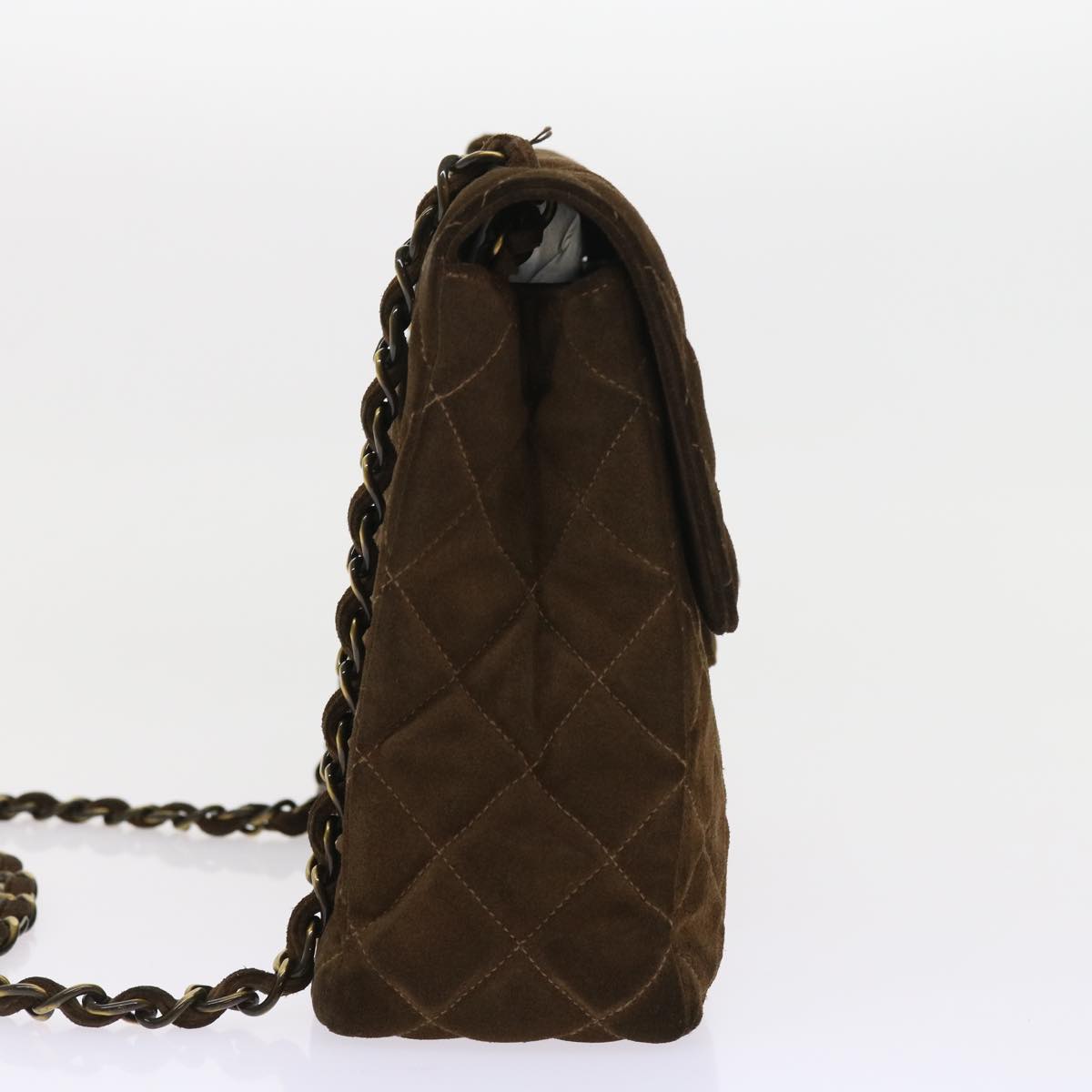 CHANEL Big Matelasse Chain Shoulder Bag Suede Brown CC Auth 57075A