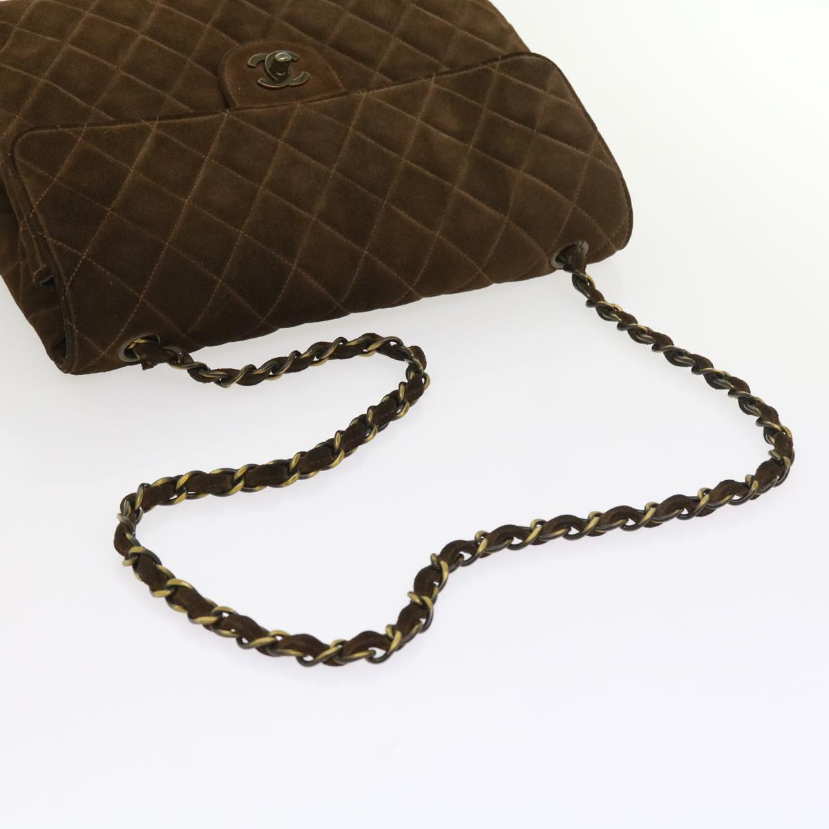 CHANEL Big Matelasse Chain Shoulder Bag Suede Brown CC Auth 57075A