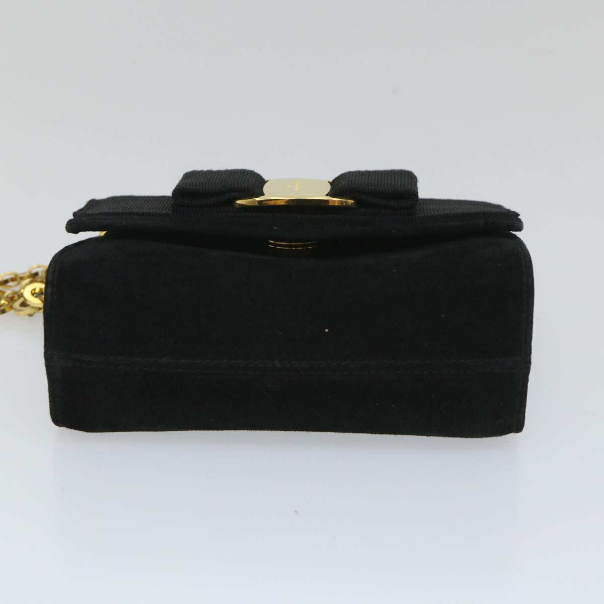 Salvatore Ferragamo Chain Shoulder Bag Suede Black Auth 57207