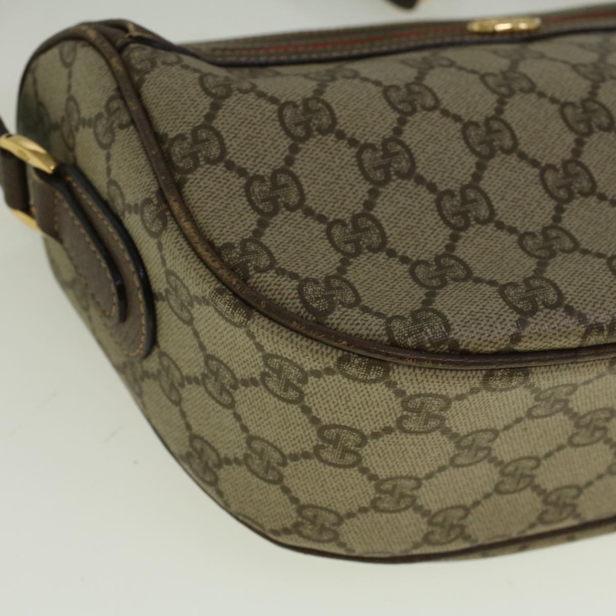 GUCCI GG Canvas Web Sherry Line Shoulder Bag PVC Leather Beige Green Auth 57284