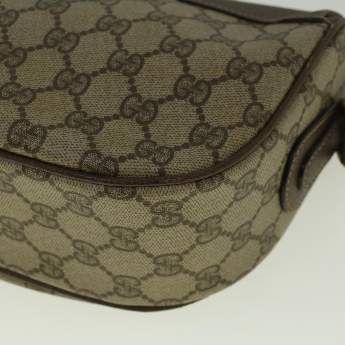 GUCCI GG Canvas Web Sherry Line Shoulder Bag PVC Leather Beige Green Auth 57284