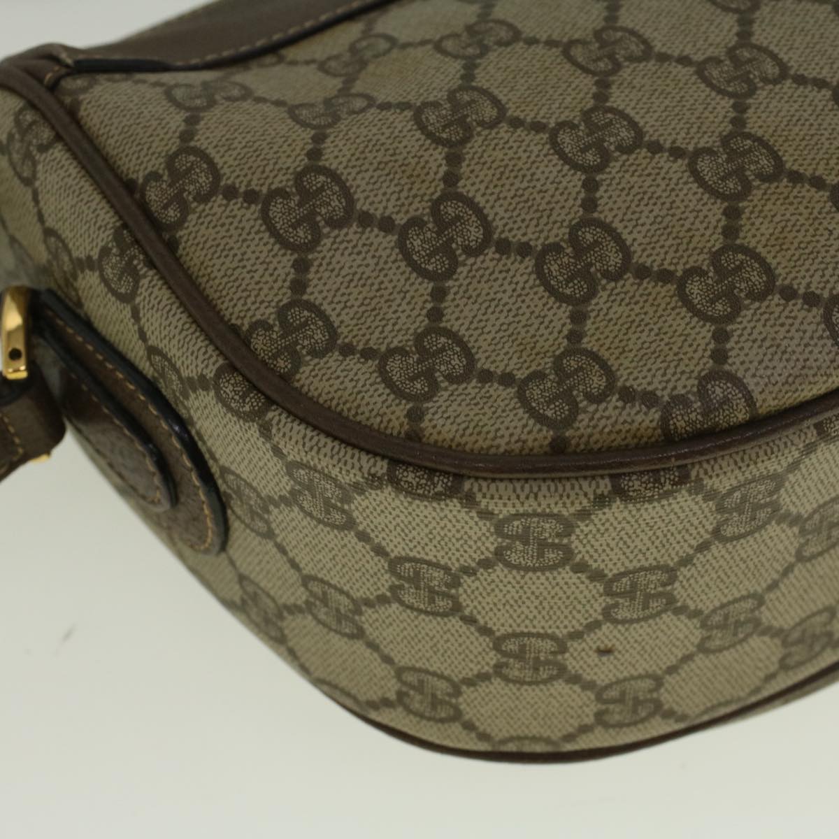 GUCCI GG Canvas Web Sherry Line Shoulder Bag PVC Leather Beige Green Auth 57284