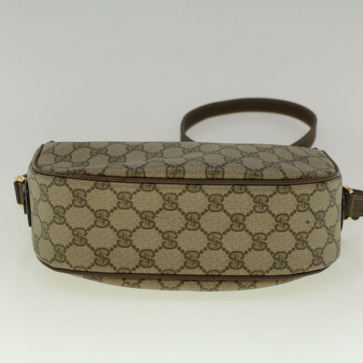 GUCCI GG Canvas Web Sherry Line Shoulder Bag PVC Leather Beige Green Auth 57284