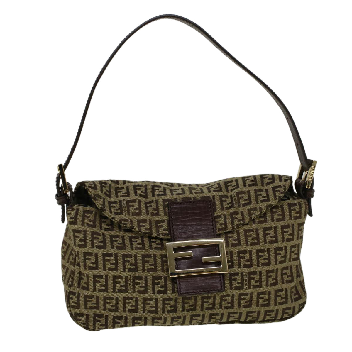 FENDI Zucchino Canvas Mamma Baguette Shoulder Bag Brown Auth 57292