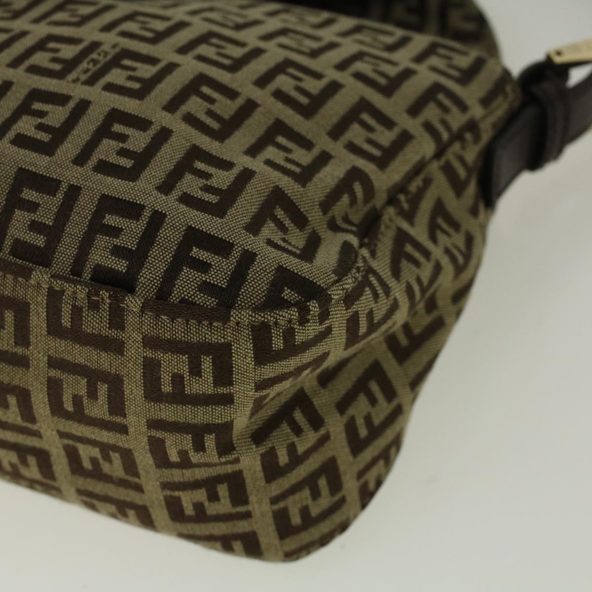 FENDI Zucchino Canvas Mamma Baguette Shoulder Bag Brown Auth 57292