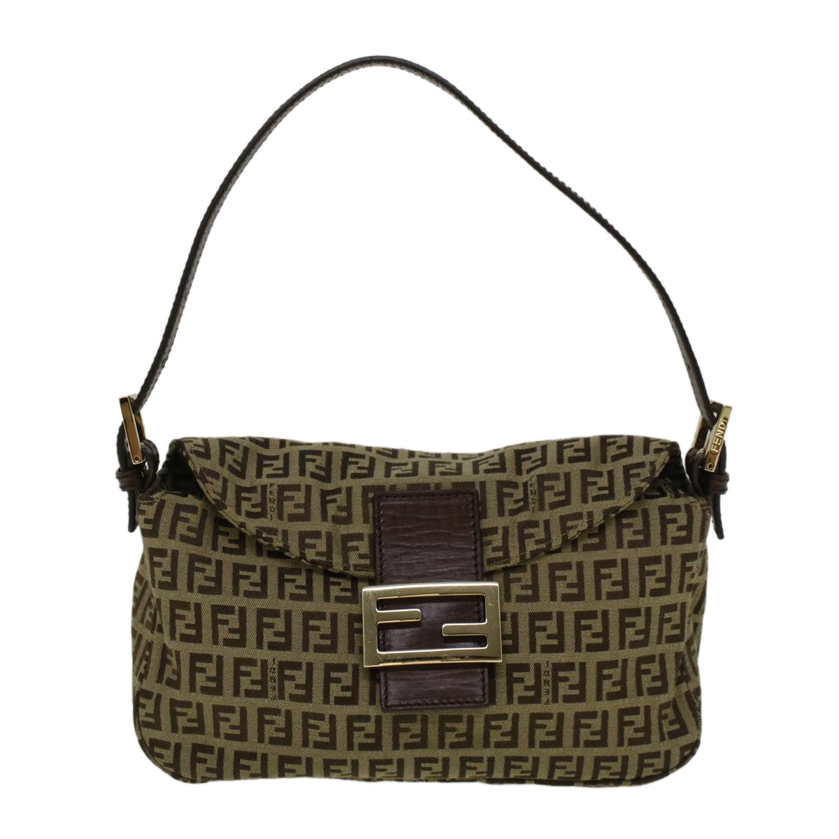 FENDI Zucchino Canvas Mamma Baguette Shoulder Bag Brown Auth 57292