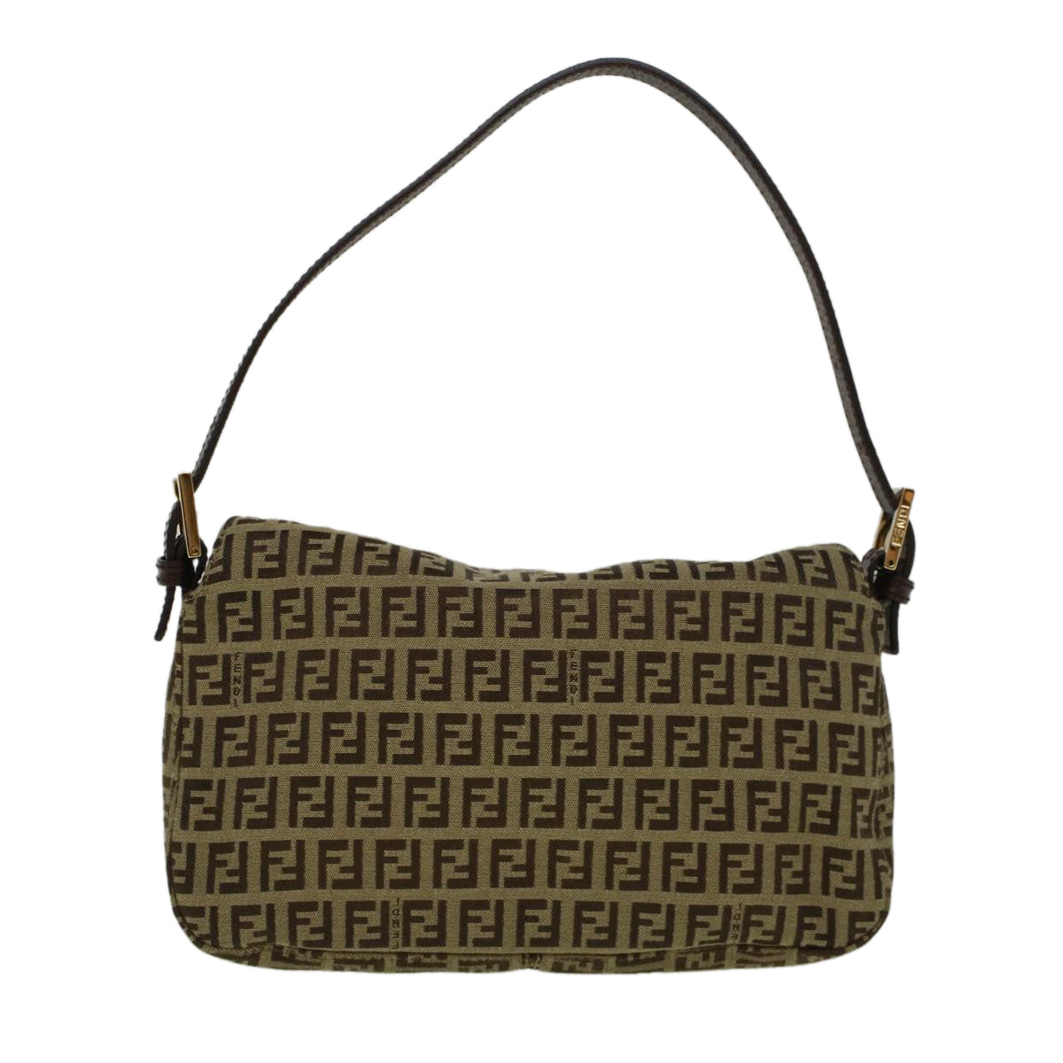 FENDI Zucchino Canvas Mamma Baguette Shoulder Bag Brown Auth 57292