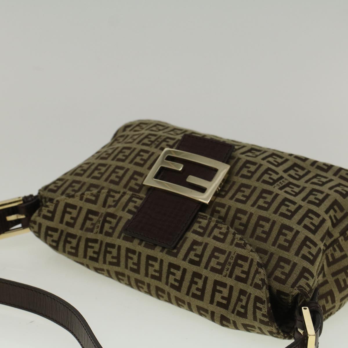 FENDI Zucchino Canvas Mamma Baguette Shoulder Bag Brown Auth 57292