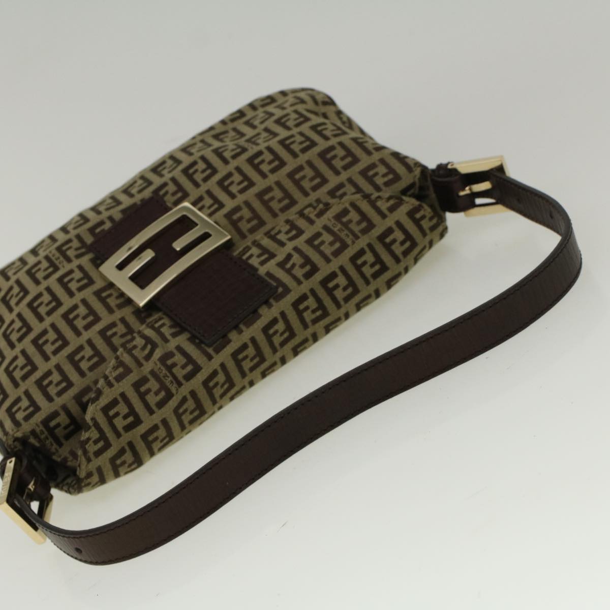 FENDI Zucchino Canvas Mamma Baguette Shoulder Bag Brown Auth 57292