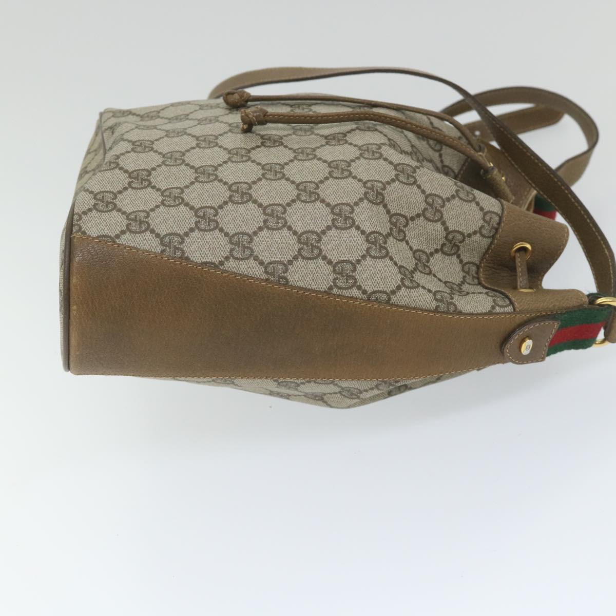 GUCCI GG Canvas Web Sherry Line Shoulder Bag PVC Leather Beige Green Auth 57304