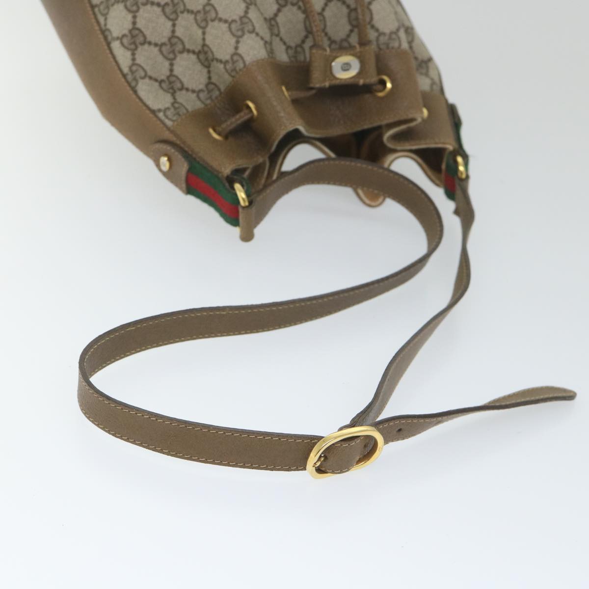 GUCCI GG Canvas Web Sherry Line Shoulder Bag PVC Leather Beige Green Auth 57304