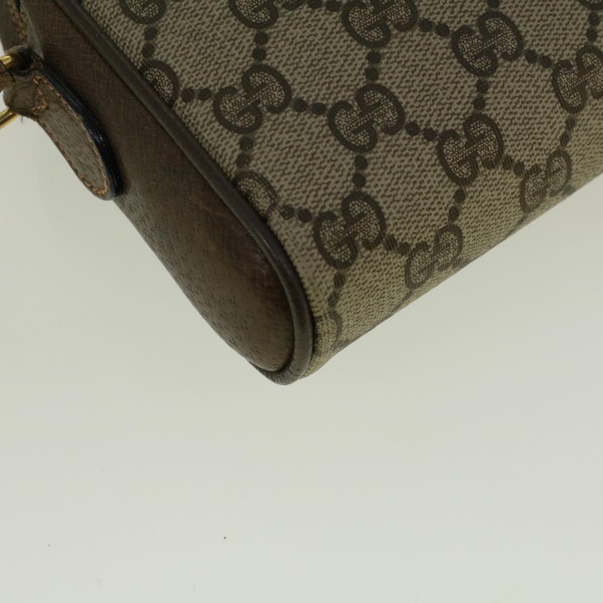 GUCCI GG Canvas Web Sherry Line Shoulder Bag PVC Leather Beige Green Auth 57313