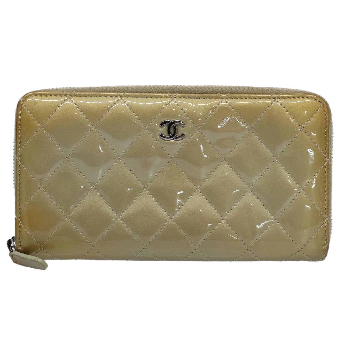 CHANEL Matelasse Long Wallet Patent leather Gold Tone CC Auth 57357