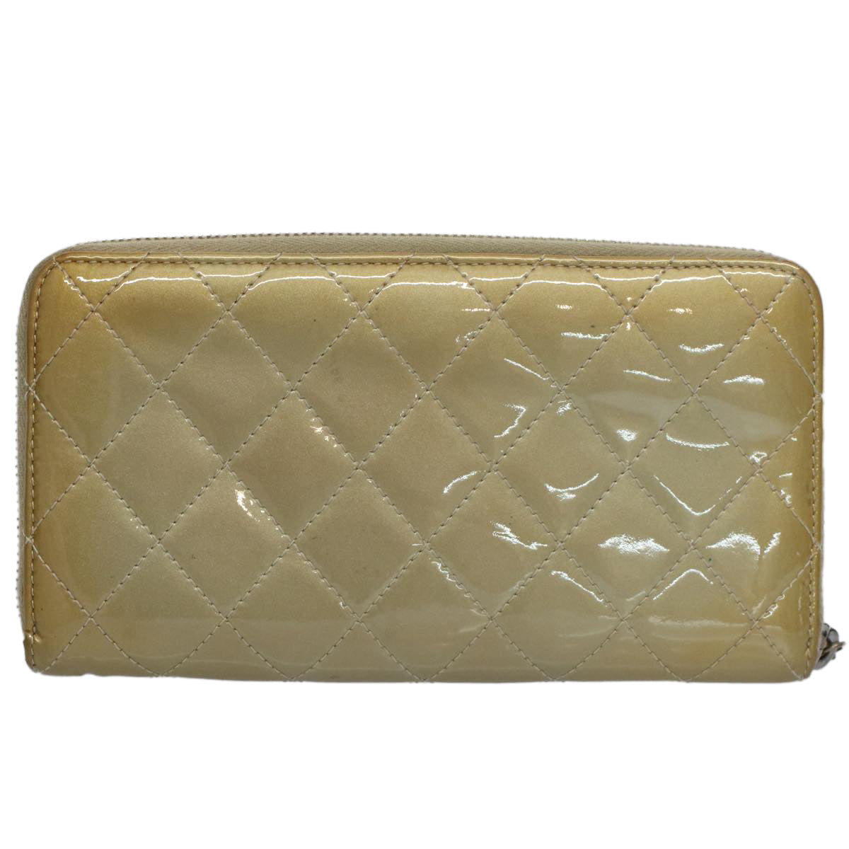 CHANEL Matelasse Long Wallet Patent leather Gold Tone CC Auth 57357