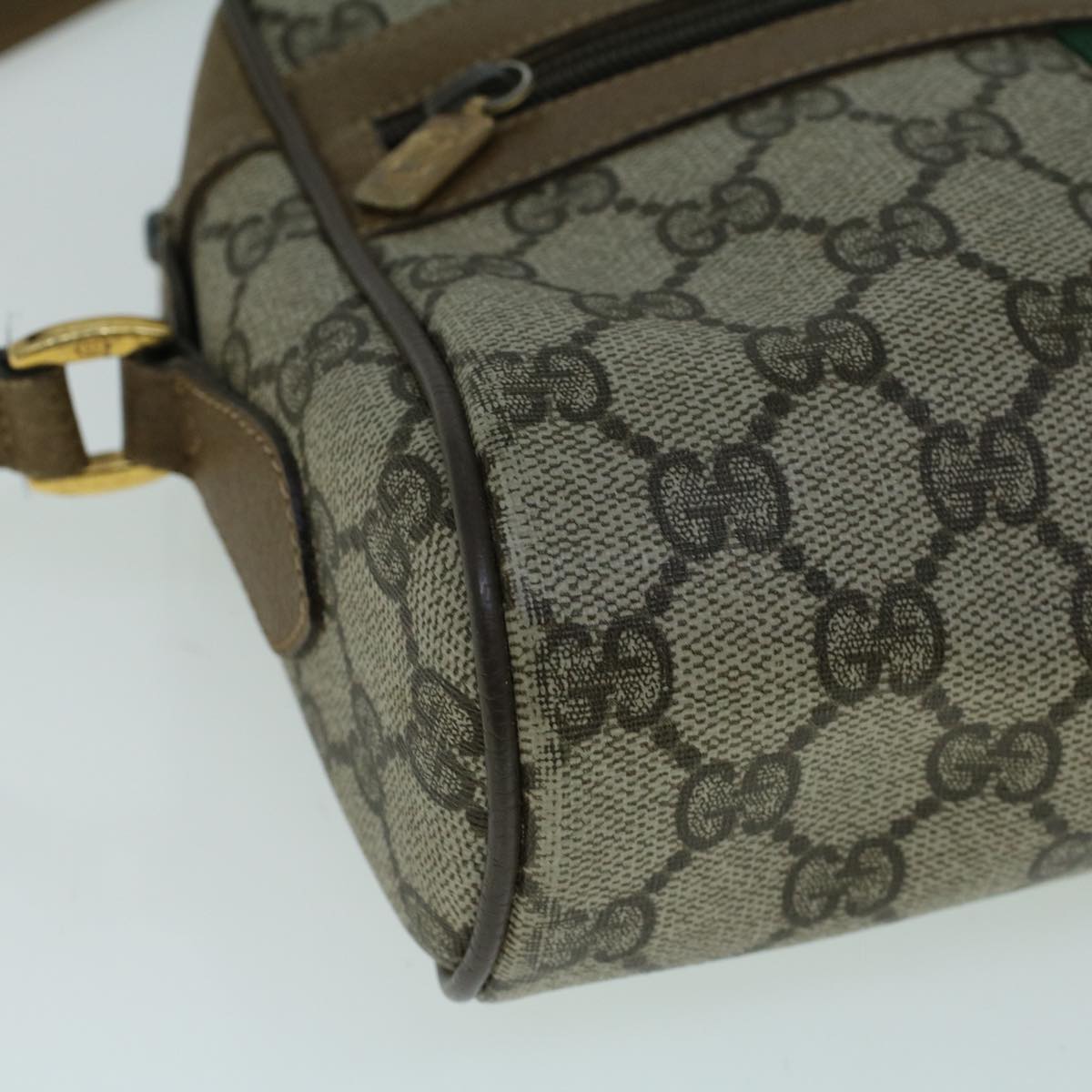 GUCCI GG Canvas Web Sherry Line Shoulder Bag PVC Leather Beige Green Auth 57622