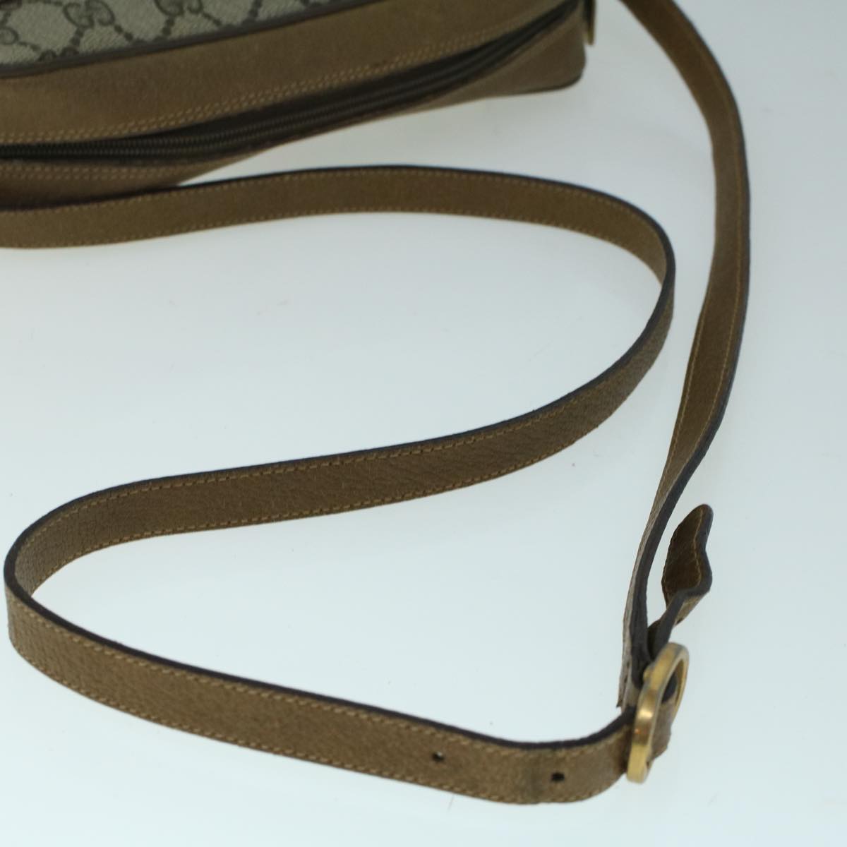 GUCCI GG Canvas Web Sherry Line Shoulder Bag PVC Leather Beige Green Auth 57622