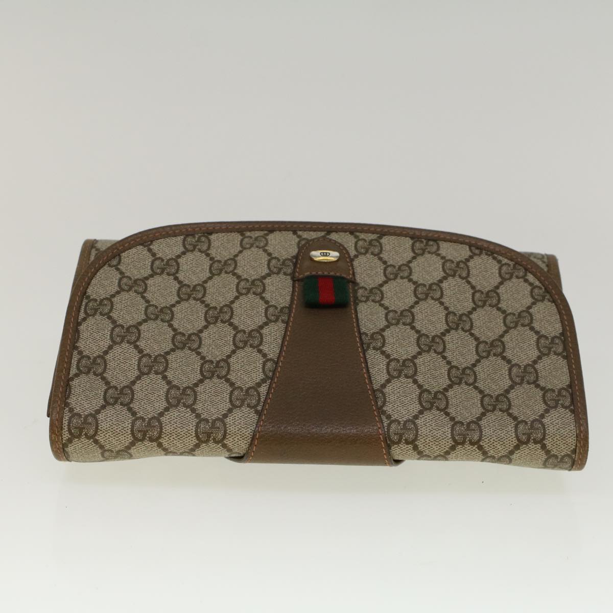 GUCCI GG Supreme Web Sherry Line Clutch Bag Beige Red Green 89 01 030 Auth 57742