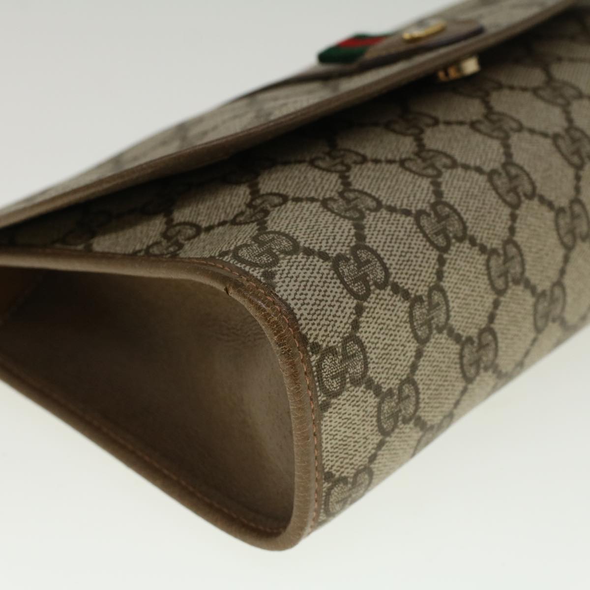 GUCCI GG Supreme Web Sherry Line Clutch Bag Beige Red Green 89 01 030 Auth 57742