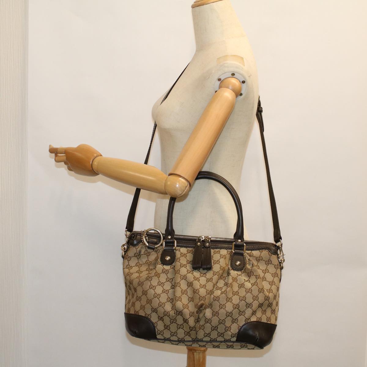 GUCCI GG Canvas Hand Bag 2way Beige 247902 Auth 57777