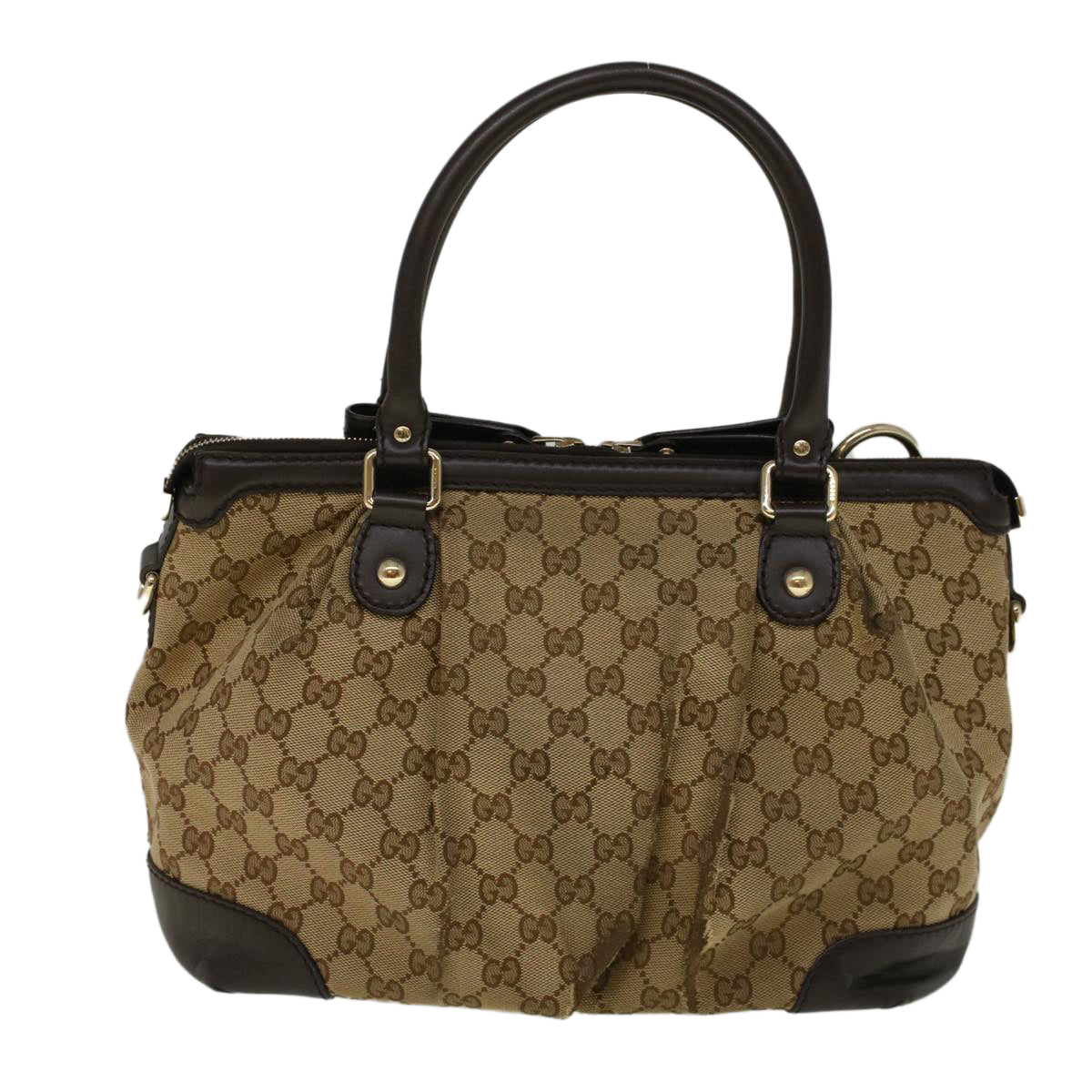 GUCCI GG Canvas Hand Bag 2way Beige 247902 Auth 57777