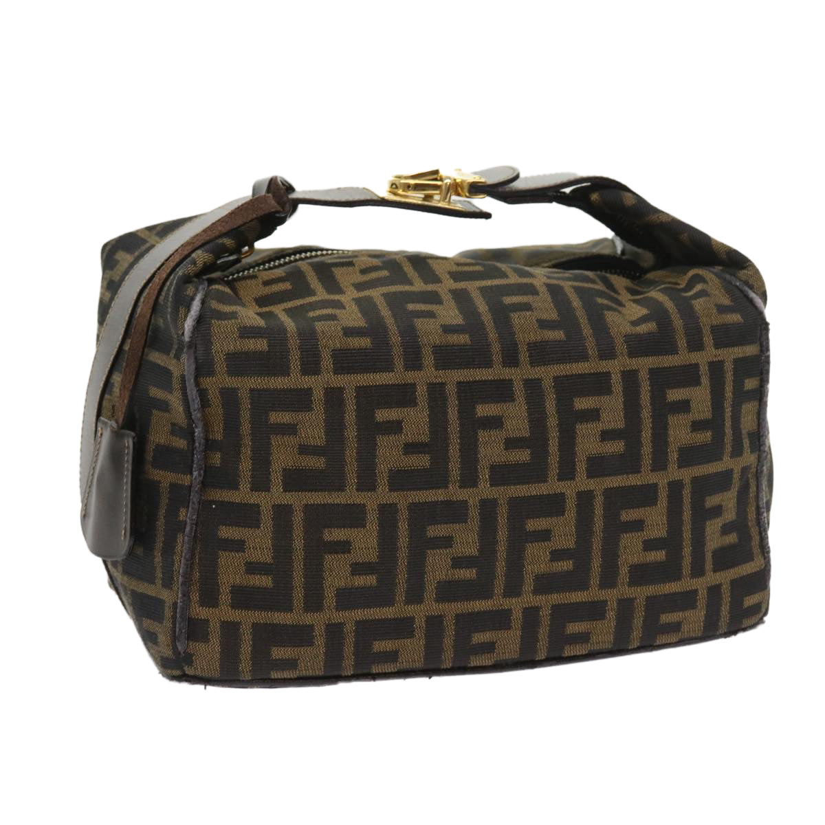 FENDI Zucca Canvas Vanity Cosmetic Pouch Black Brown Auth 57793