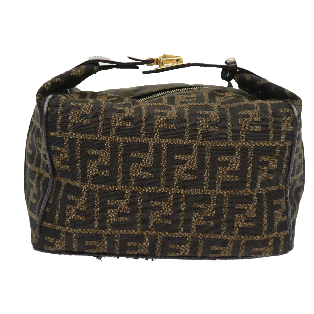 FENDI Zucca Canvas Vanity Cosmetic Pouch Black Brown Auth 57793