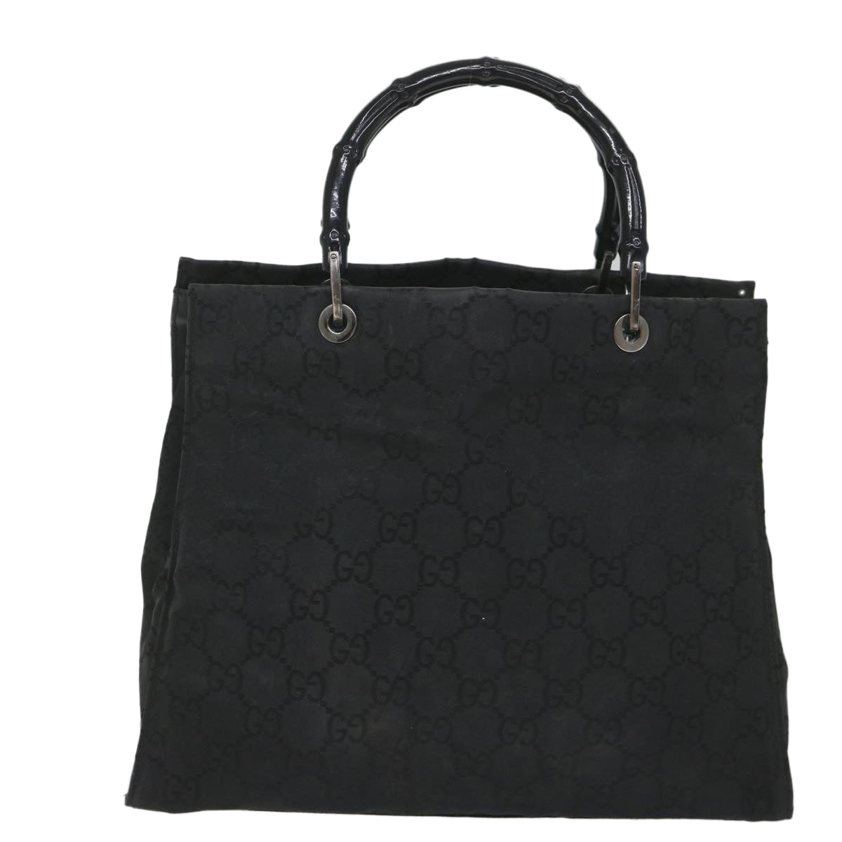 GUCCI GG Canvas Bamboo Hand Bag Black 002 1010 3754 Auth 57797