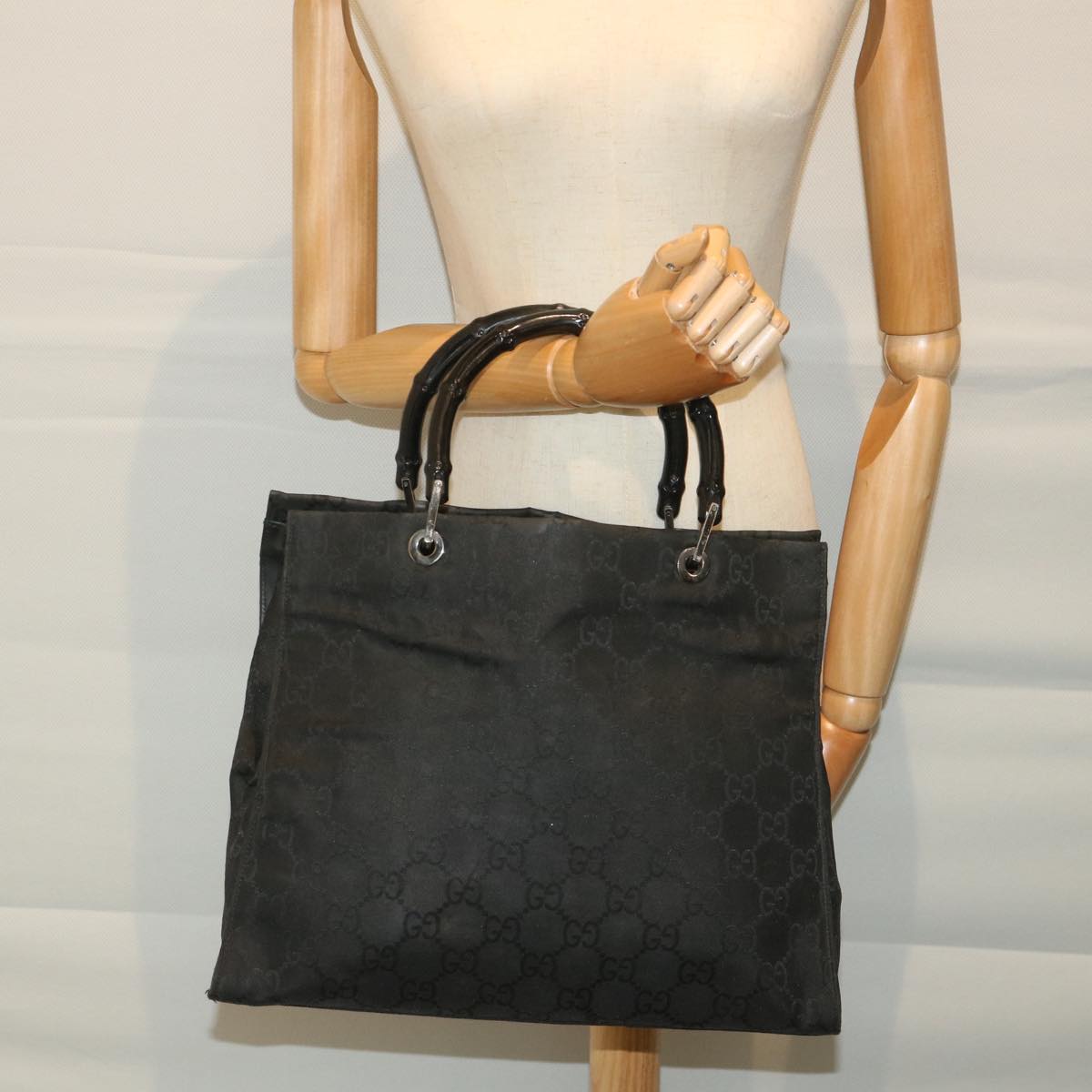 GUCCI GG Canvas Bamboo Hand Bag Black 002 1010 3754 Auth 57797