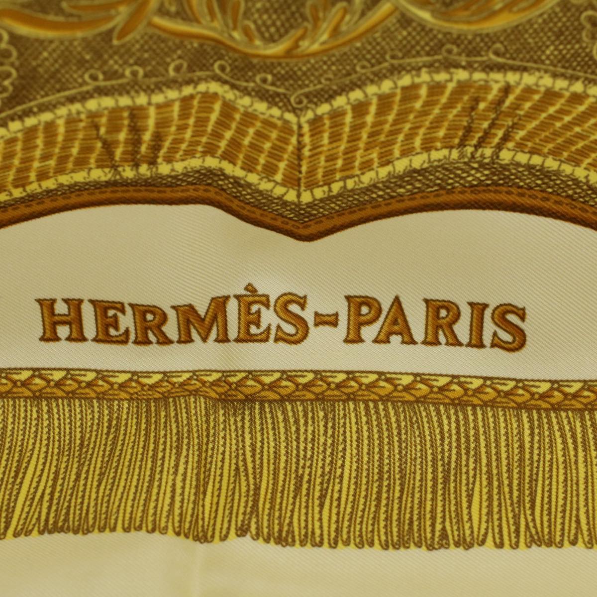 HERMES Carre 90 Poste et Cavalerie Scarf Silk Beige Auth 57810