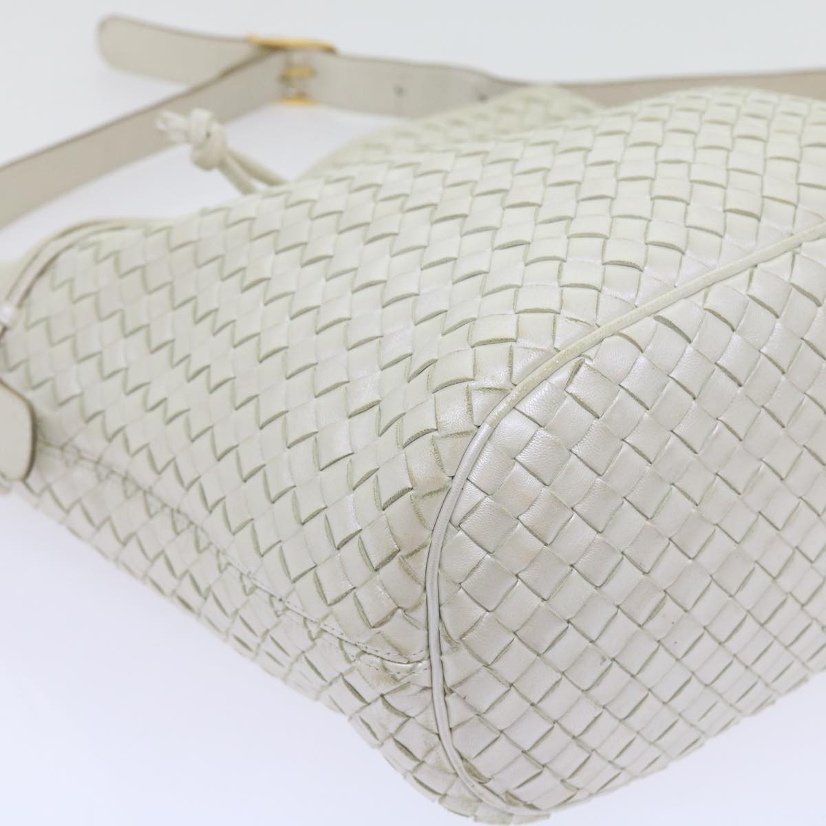 BOTTEGAVENETA INTRECCIATO Shoulder Bag Leather White Auth 57834