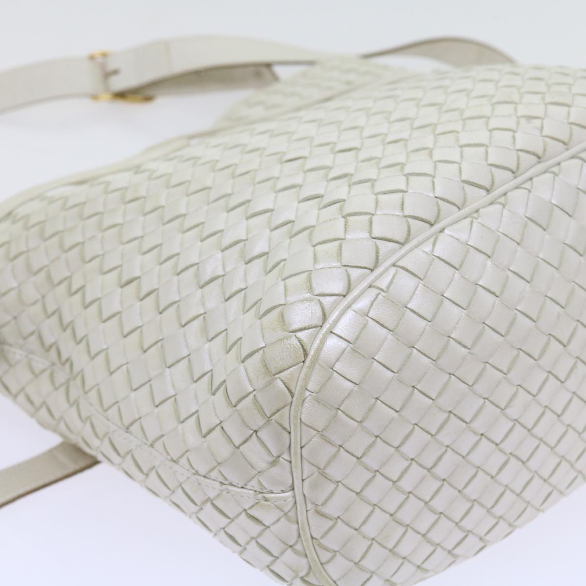 BOTTEGAVENETA INTRECCIATO Shoulder Bag Leather White Auth 57834