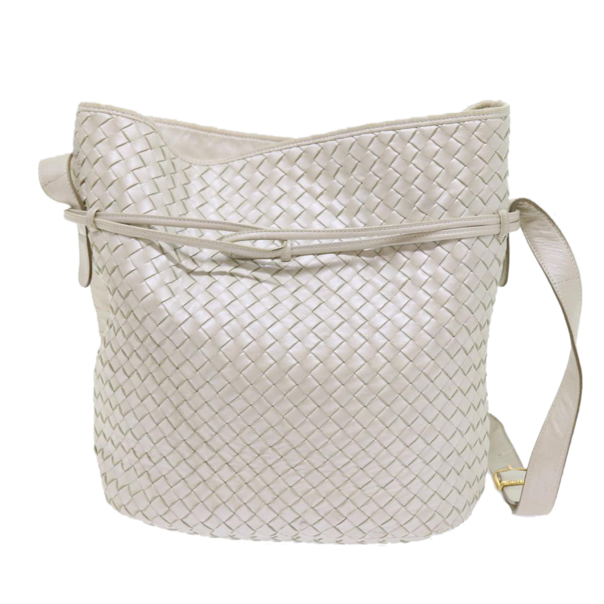 BOTTEGAVENETA INTRECCIATO Shoulder Bag Leather White Auth 57834