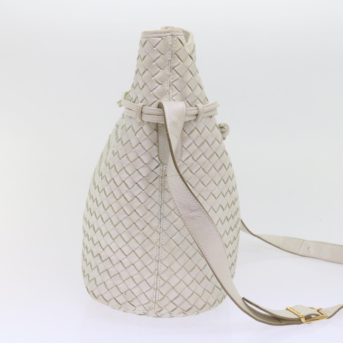 BOTTEGAVENETA INTRECCIATO Shoulder Bag Leather White Auth 57834