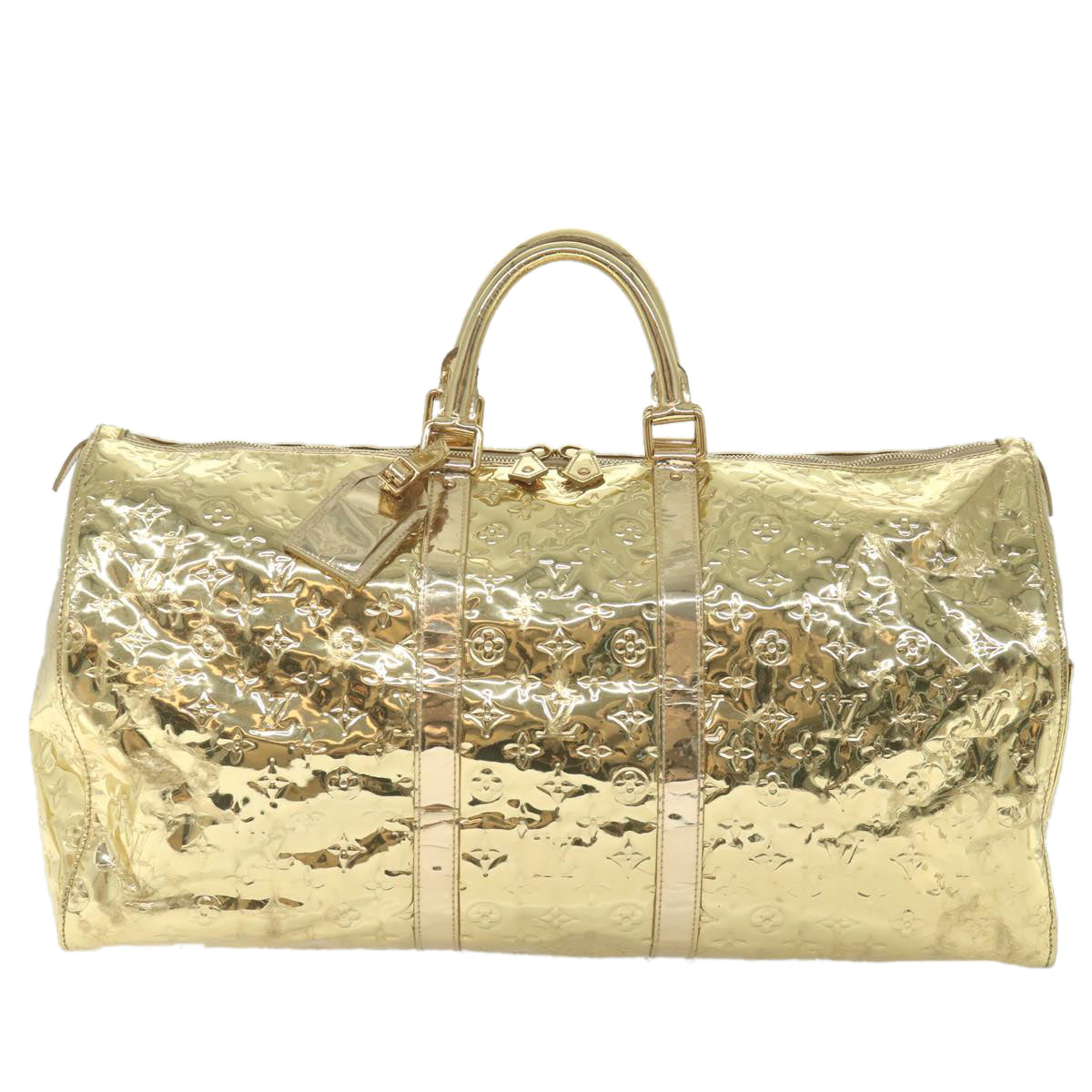 LOUIS VUITTON Monogram Miroir Keepall 55 Boston Bag Gold LV Auth 57842SM