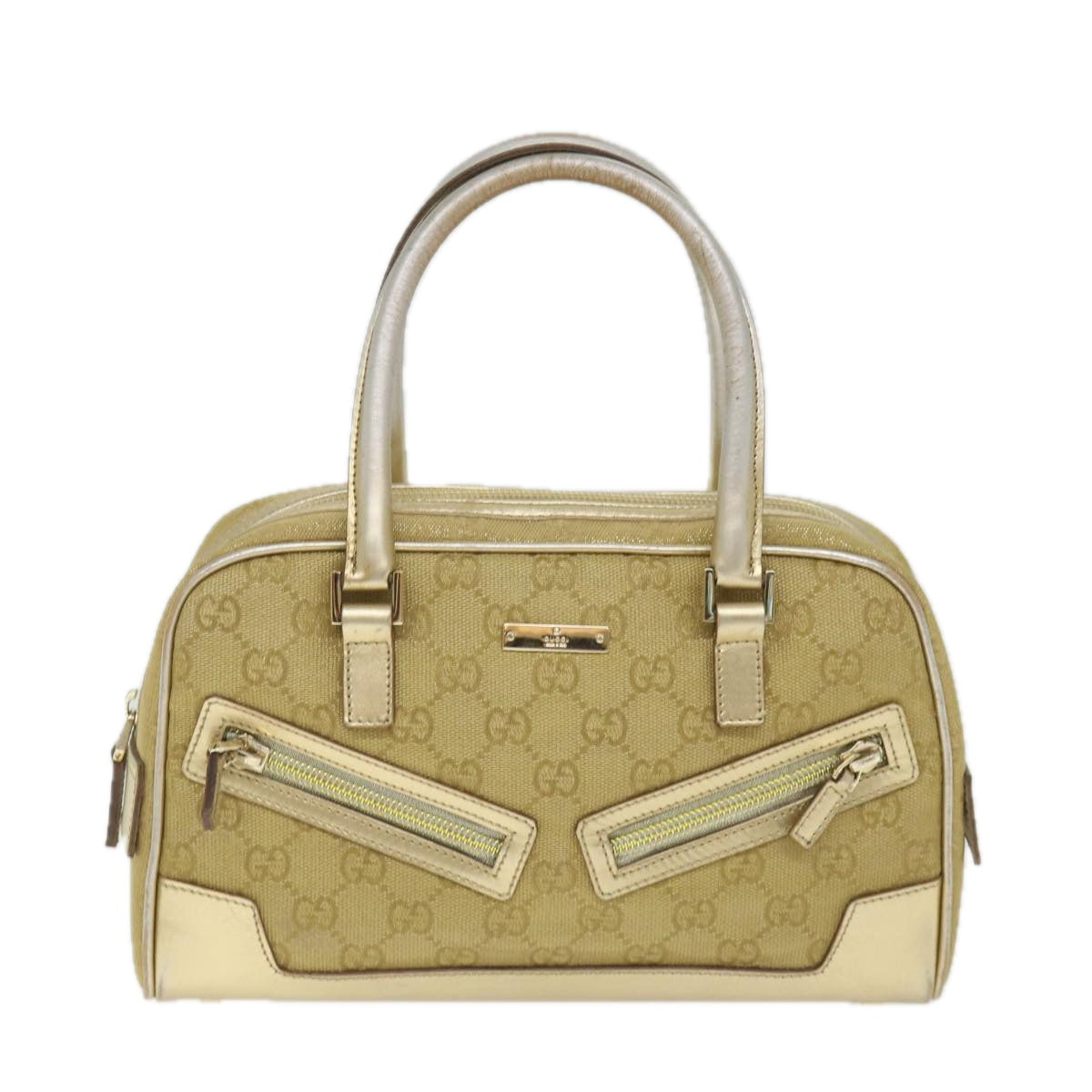 GUCCI GG Canvas Hand Bag Gold 000 0852 2123 Auth 57933