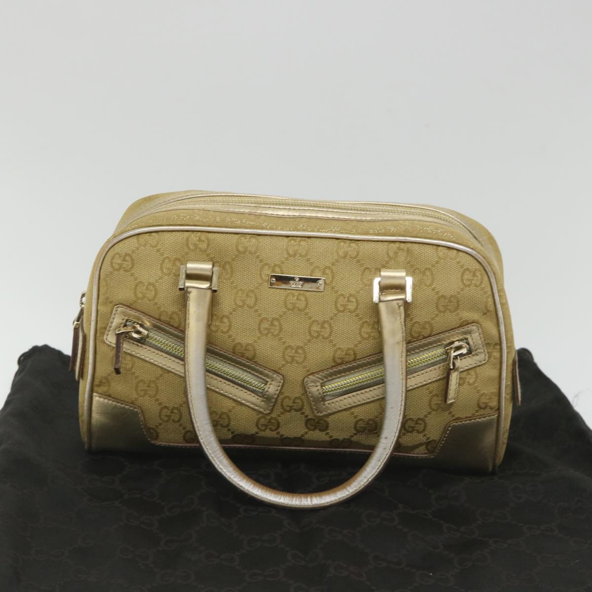 GUCCI GG Canvas Hand Bag Gold 000 0852 2123 Auth 57933