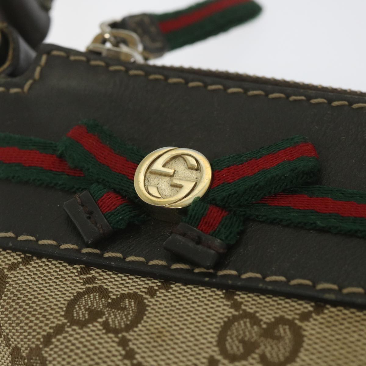 GUCCI GG Canvas Web Sherry Line Shoulder Bag Beige Red Green 257065 Auth 58041