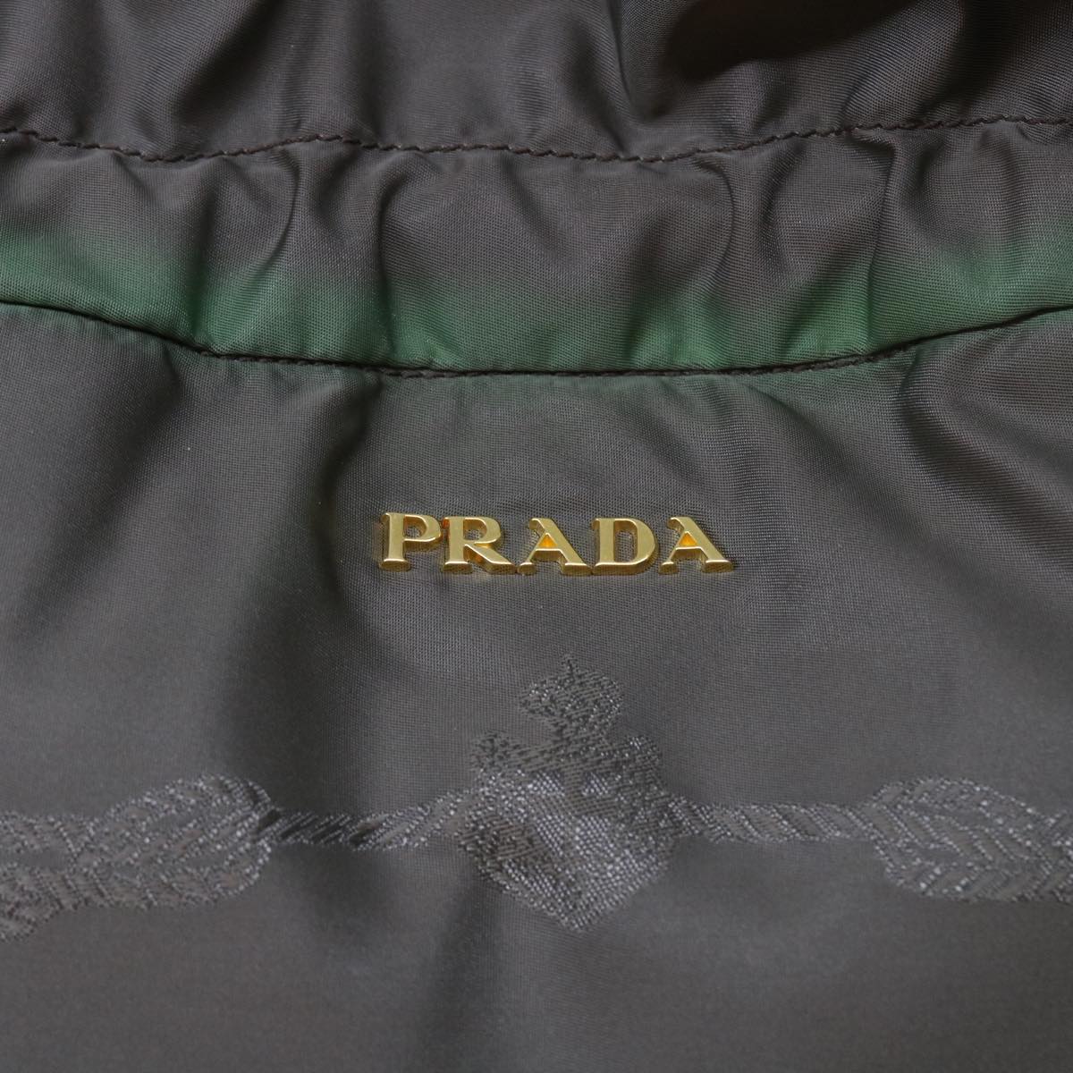 PRADA purse Tote Bag Nylon Leather Khaki Auth 58074