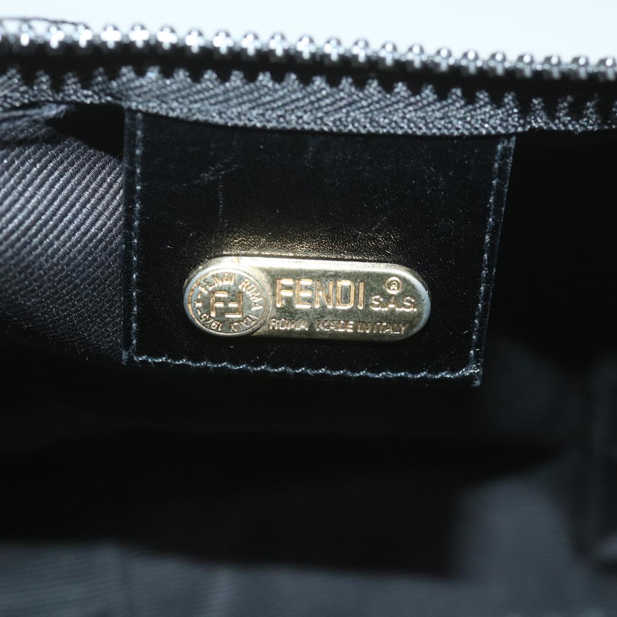 FENDI Hand Bag Nylon 2way Black Brown Auth 58157