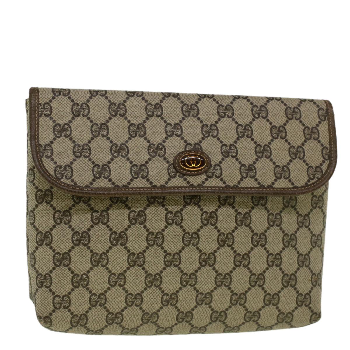 GUCCI GG Canvas Clutch Bag PVC Leather Beige 001 19 5493 Auth 58158