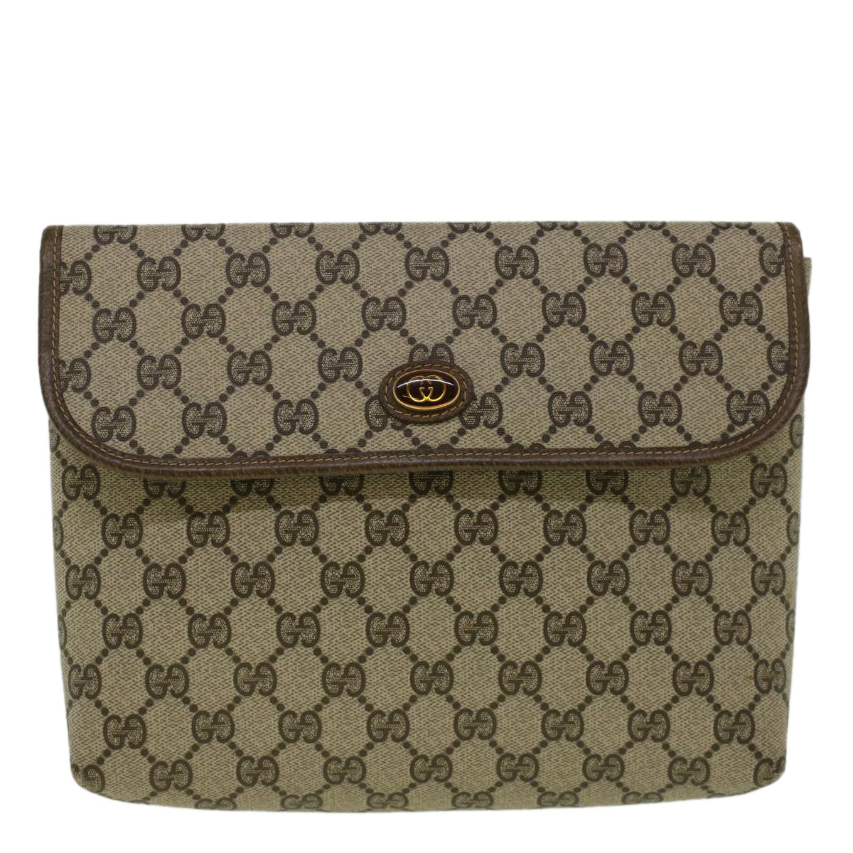 GUCCI GG Canvas Clutch Bag PVC Leather Beige 001 19 5493 Auth 58158