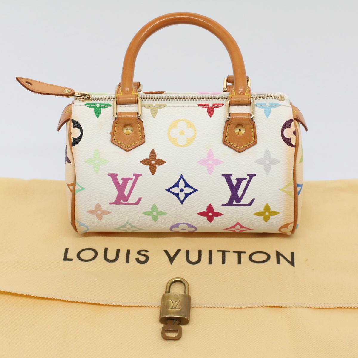 LOUIS VUITTON Monogram Multicolor Mini Speedy Hand Bag White M92645 Auth 58259