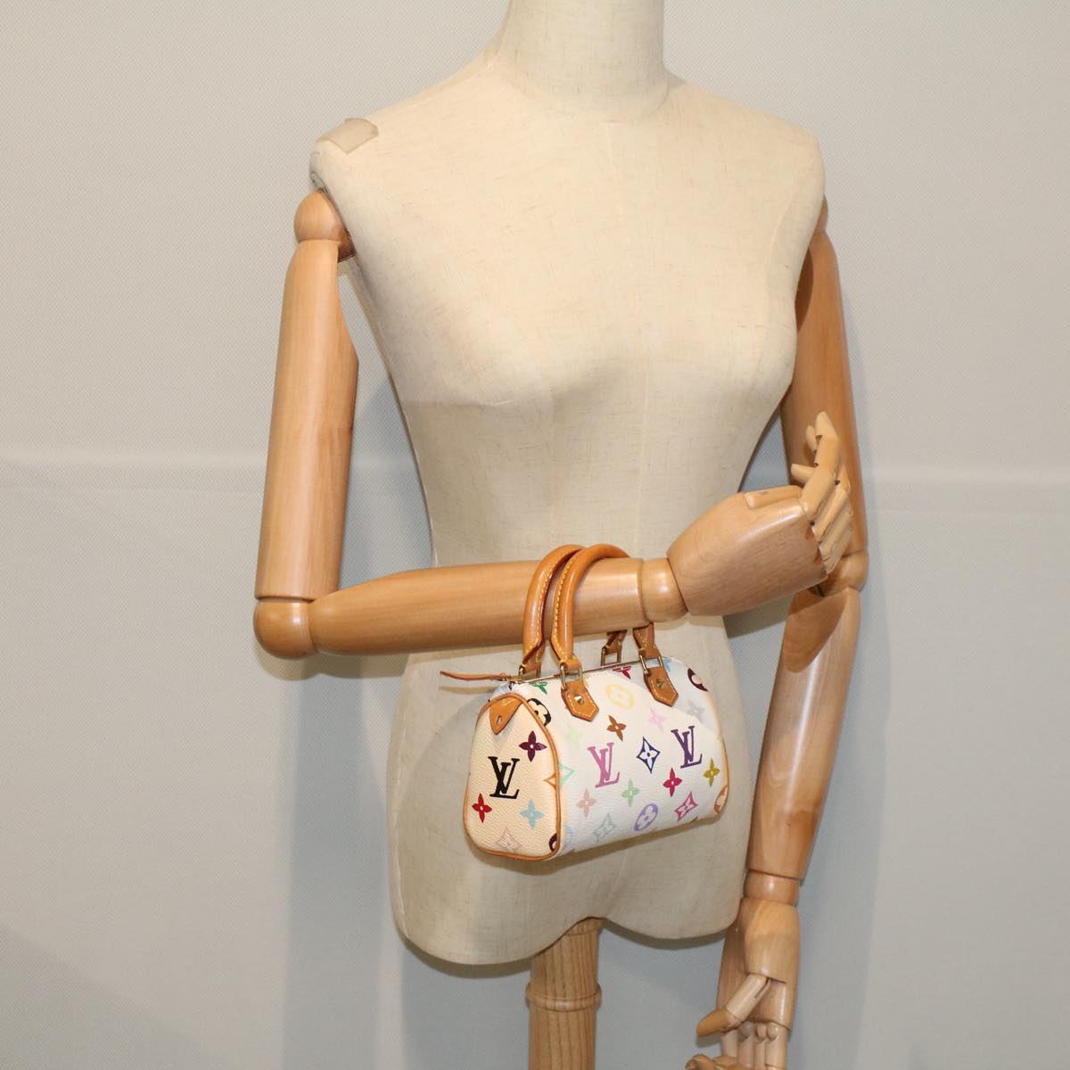 LOUIS VUITTON Monogram Multicolor Mini Speedy Hand Bag White M92645 Auth 58259