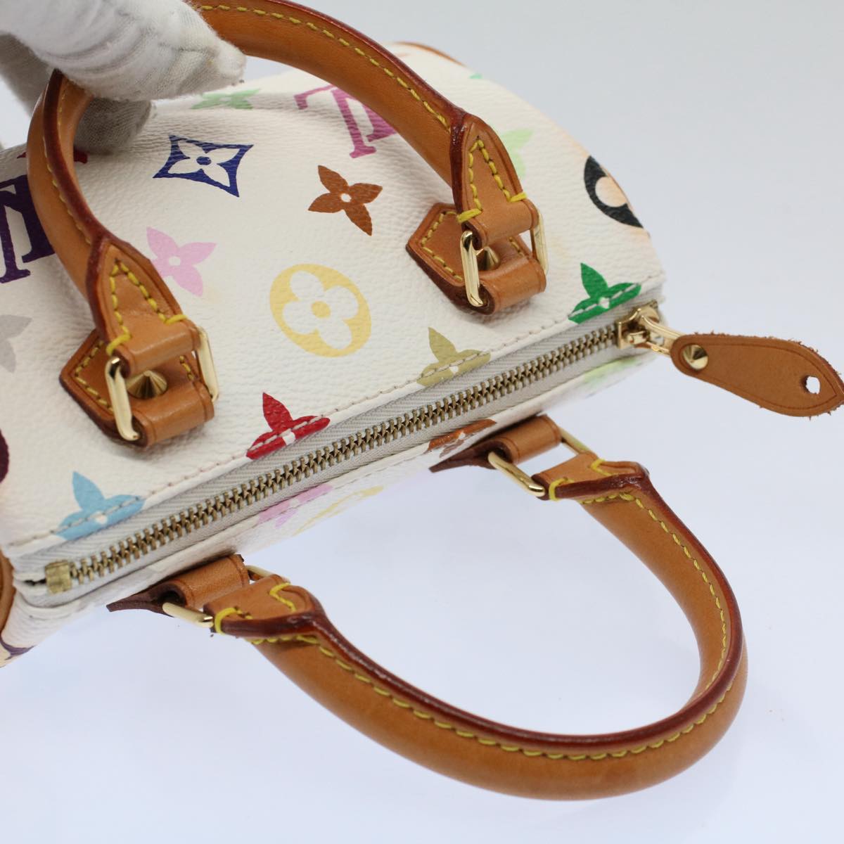 LOUIS VUITTON Monogram Multicolor Mini Speedy Hand Bag White M92645 Auth 58259